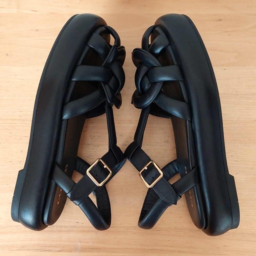 Coach Penney Strappy Fisherman Platform Black Leather Sandals - Picture 9 of 16